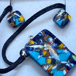 Artistic Murano Glass Pendant with Blue and Black Pattern